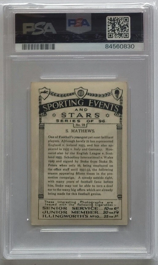 1935 J.A. Pattreiouex Stanley Matthews Sporting Events & Stars #78 PSA 4 - Image 2 of 2