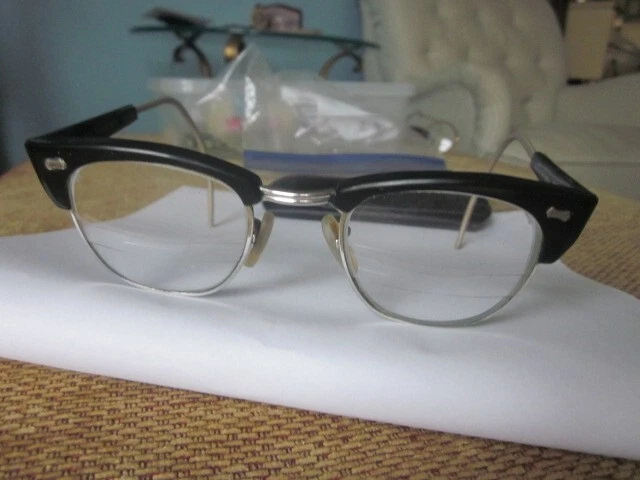 Vintage Safety Eyeglasses BLACK CLEAR Goggle Mid Century