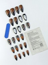 24pcs Halloween Almond Shape Artificial Nails Set Glitter, Spider Web, Ghost