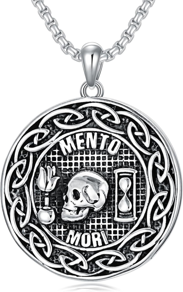Memento Mori Necklace Sterling Silver Death Memorial Pendant Gifts