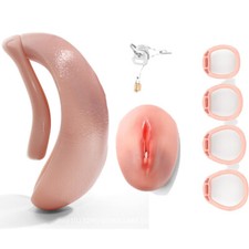 Sissy Male Chastity Cage Lock Device Virginity Device With 4 Rings Lock