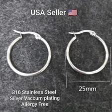 316L Stainless Steel Round Hoop Earrings Vacuum Plating 25mm Hoops Earrings Hoop