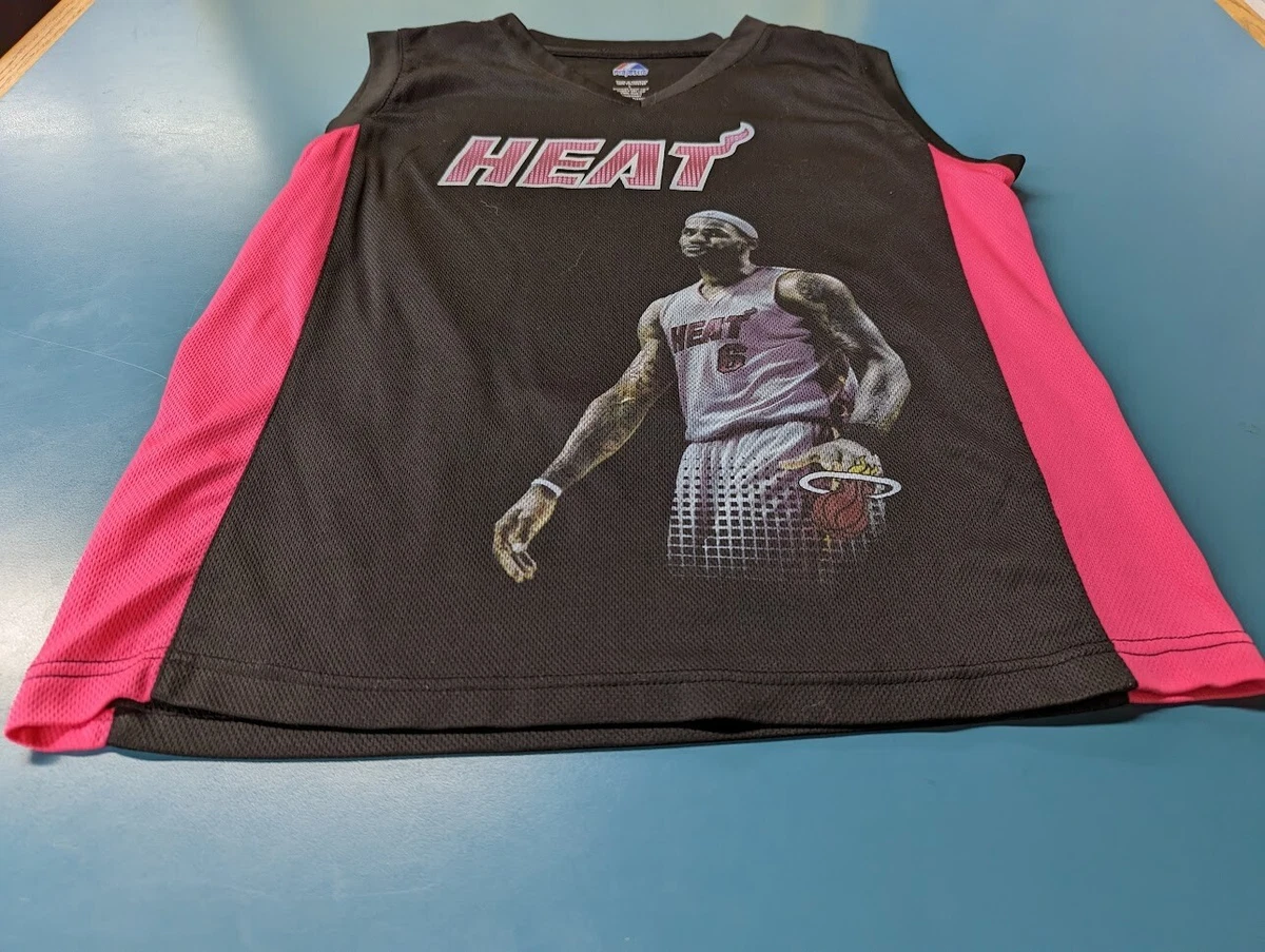 Majestic NBA Lebron James Miami Heat 6 Jersey Black Pink Red Size