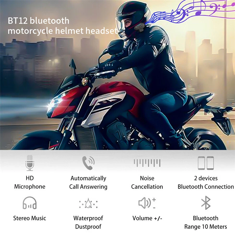 Bluetooth Headset Stereo Motorcycle Wireless Helmet Hands-free Call Waterproof - Image 2 of 4