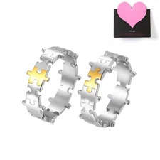 2pcs Stainless Steel Matching Jigsaw Puzzle Ring Couples Promise Wedding Band