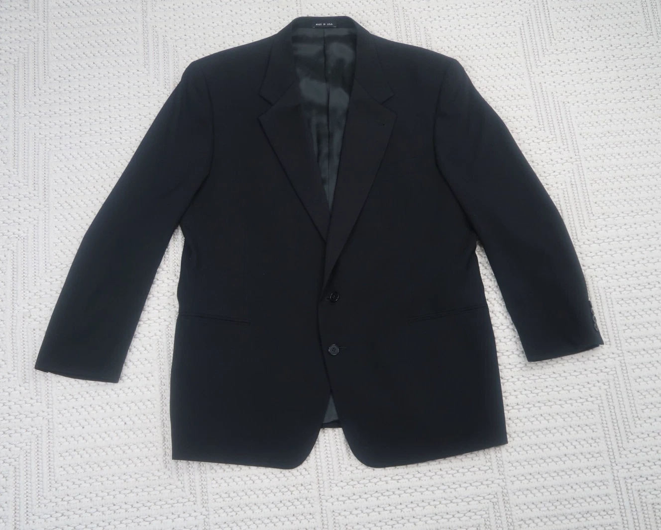 Mark Shale Joseph Abboud Blazer 46L Black 100% Wool Union Made USA ACTWU Vintage
