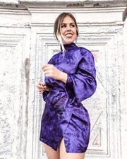 ZARA NEW WOMAN PURPLE SHORT PRINTED DRESS BELT BALLOON SLEEVES SIZE L