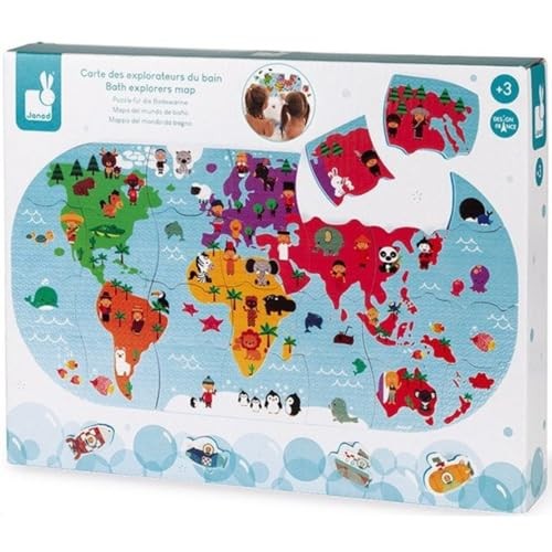 Janod - Bath Explorers Map - Early Years Bath Toy - Handling and Dexterity - 