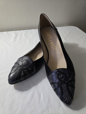 Sante+Wade Lg Sz Leather Snakeskin CapToe Black Flats Dark Fem Timeless Mob Wife