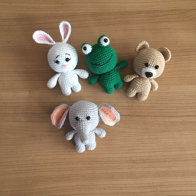Amigurumi Crochet Toys, Handmade Cotton Rabbit, Bear, Elephant, Frog