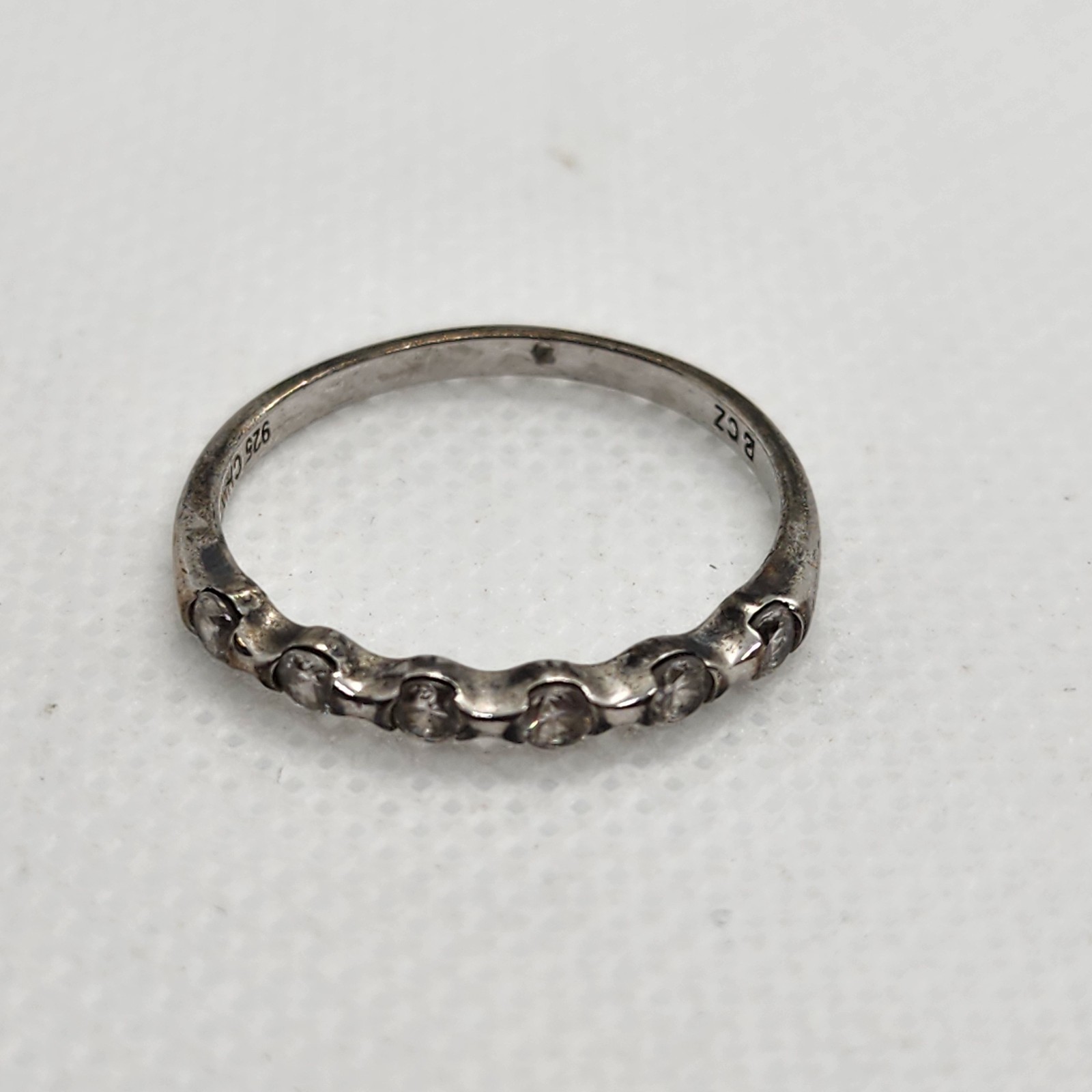 Sterling Silver Leaf CZ Band Stackable Ring Daint… - image 1