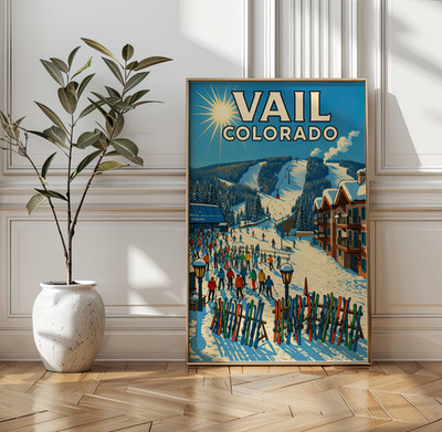 Vail Colorado Ski Resort Poster, Vintage Style Winter Travel Art Print