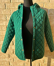 Crown & Ivy Girls Green Quilted Hooded Snap Jacket, Polyester, Short, L