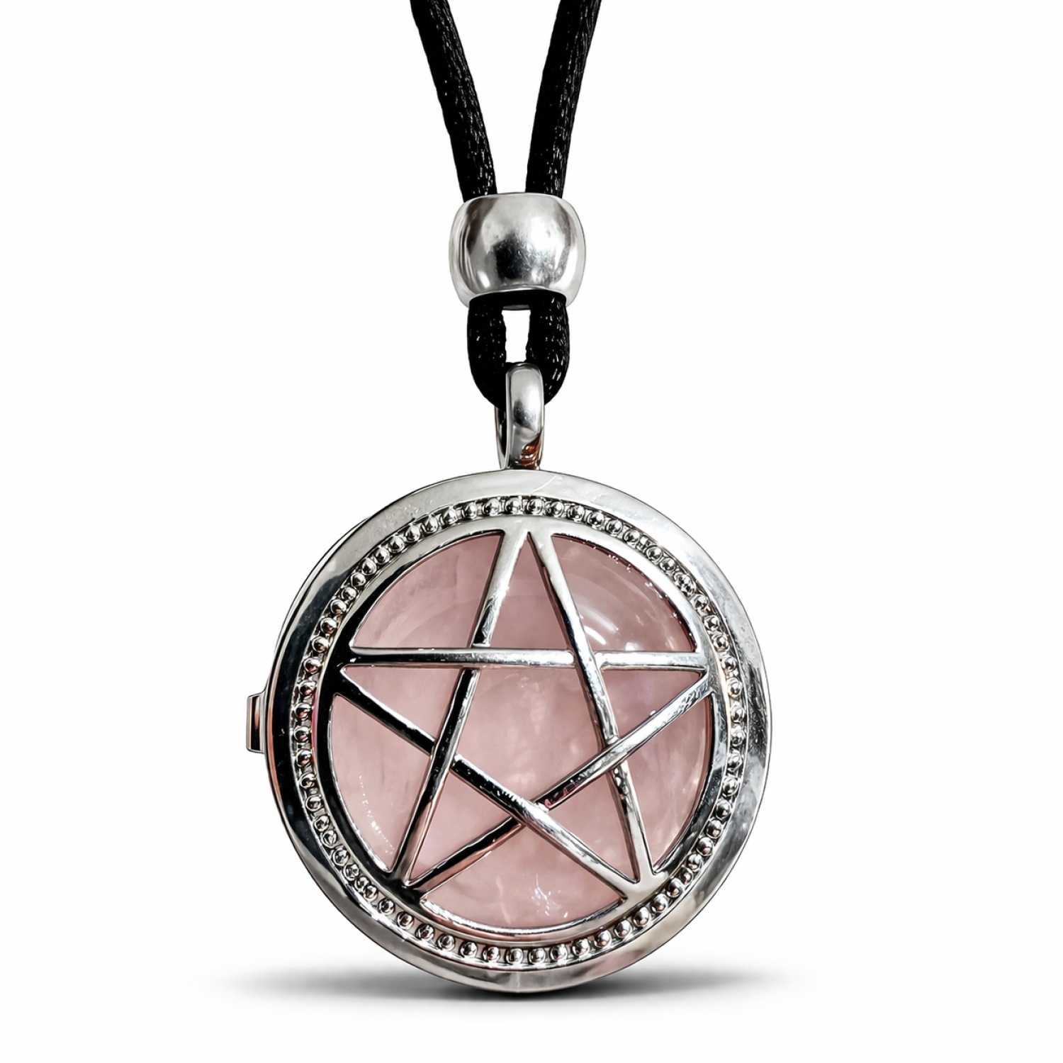 Pentacle Moon Locket Rose Quartz Pendant Necklace Gemstone Crystal Jewellery