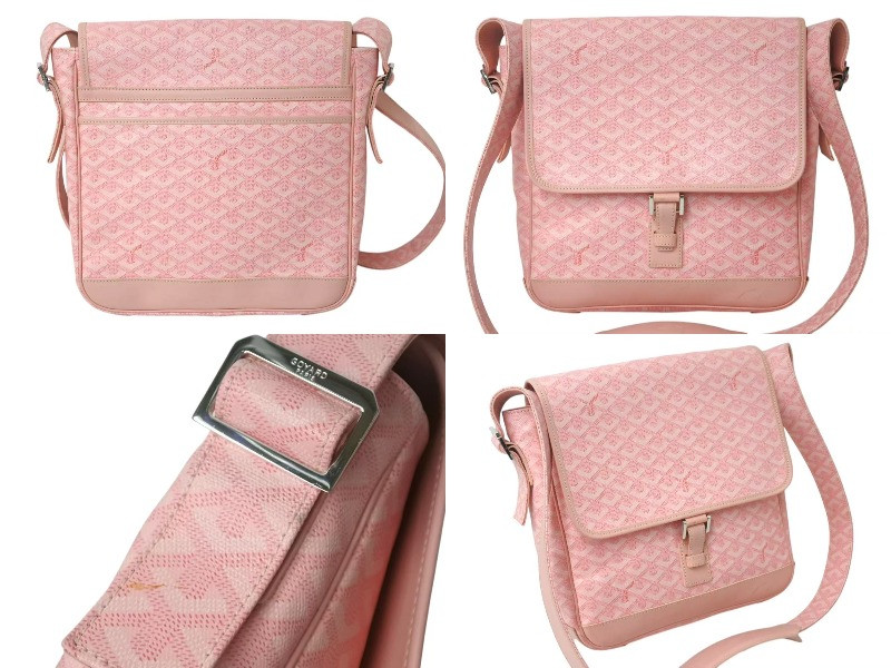 Goyard Grand Bleu MM Shoulder Bag PVC Leather Pink Silver Herringbone Authentic image 2
