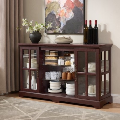 2 Grid Door Low Cabinet w/Full-Color RGB Light Strip & 2-Tier Adjustable Shelves