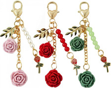 6 PCS Flower Charm Keychain Rose Keychain with Chain Tassel Colorful Rose Pendan