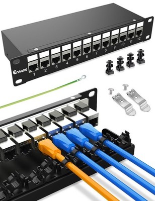 12 Port Keystone Patch Panel CAT6a (EC Listed) for Rackmount & Wall Mount 1U ...