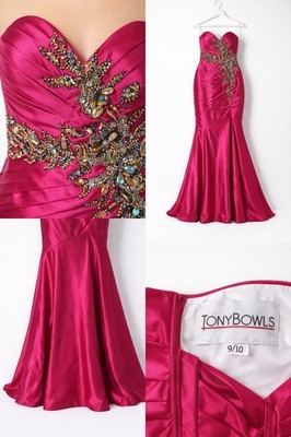 Tony Bowls Fuchsia Beaded Strapless Mermaid Prom Dress Size 9/10