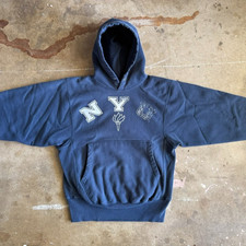 VINTAGE 90s NEW YORK UNIVERSITY NYU CHAMPION REVERSE WEAVE HOODED SWEATSHIRT S