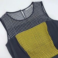 Halogen Womens Black Yellow Grid Print Sleeveless Pleated Fit & Flare Dress 2