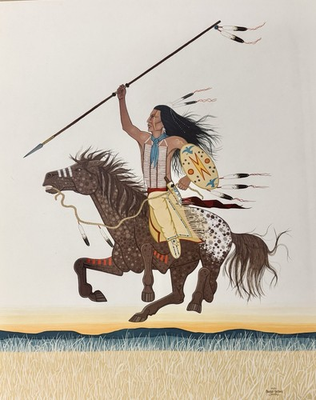 #ad #ad Mike Pahsetopah Original Painting quot; Sioux Warrior Going Into Battlequot; $337.00