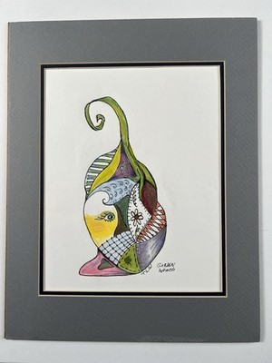 Terry L. White  Garden Wench  2015 Original Drawing Folk Abstract 14x11 Matted