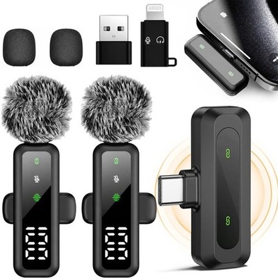 Wireless Lavalier Mikrofon 2x Kabellos Mikrofon Ansteckmikrofon für iOS/Android