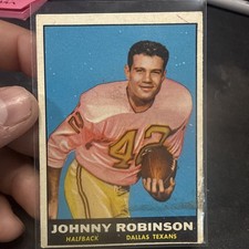 Johnny Robinson (HOF) ROOKIE card 1961 Topps Football #139 Dallas Texans. rookie card picture