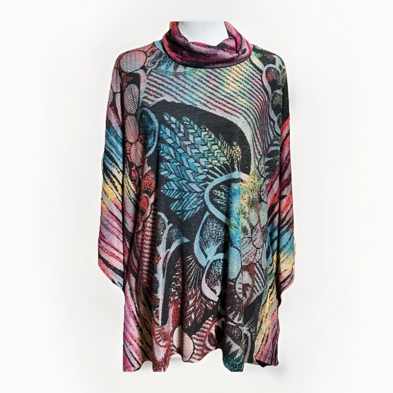 SHANA artsy velvet burnout tunic top size L asymmetric wearable art boho poncho