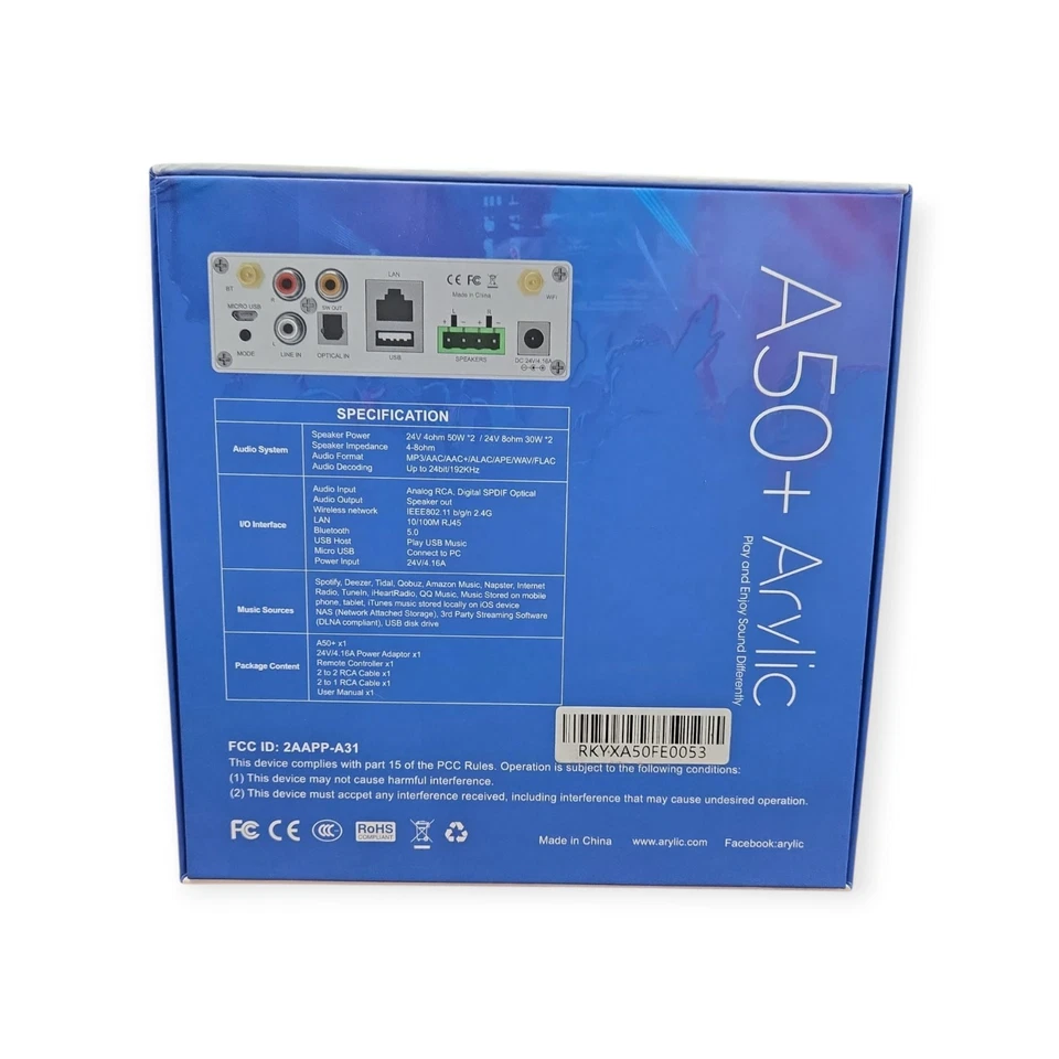 Arylic A50+ Wireless Multi-Room Streaming HiFi Amplifier w/ WiFi, Bluetooth, USB - Image 3 of 4