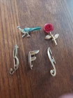Vtg.(3) Gold Tone Monogram Letters, Rose Brooch, Roadrunner COSTUME JEWELRY