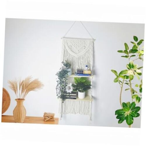 Macrame Wall Hanging Shelf - Boho Shelves with Woven Rope Handmade 2 Tier