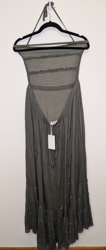 R.YIPOSHA Olive Green Smocked Ruffle Backless Maxi Dress Sz M 8/10 NWT - Picture 8 of 13