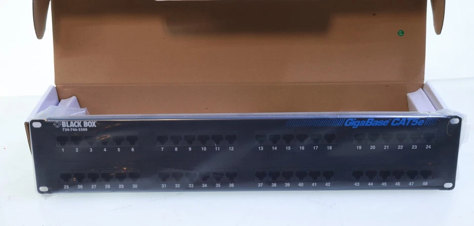 BLACK BOX 48 Port CAT5e Patch Panel JPM906A-R4 Gigabase 2U Rack Mount NEW in Box - Image 3 of 4