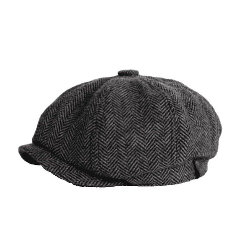 Men's Herringbone Flat Ivy Cap - Wool Blend Tweed Newsboy Hat Classic Style