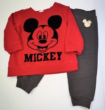 Disney Mickey Mouse 18M Red Long Sleeve Sweatshirt  Gray Sweatpants Outfit Set