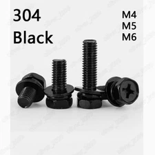 Black 304 Stainless Steel Phillips Hex Bolt With Flat Spring Washers Assemblies