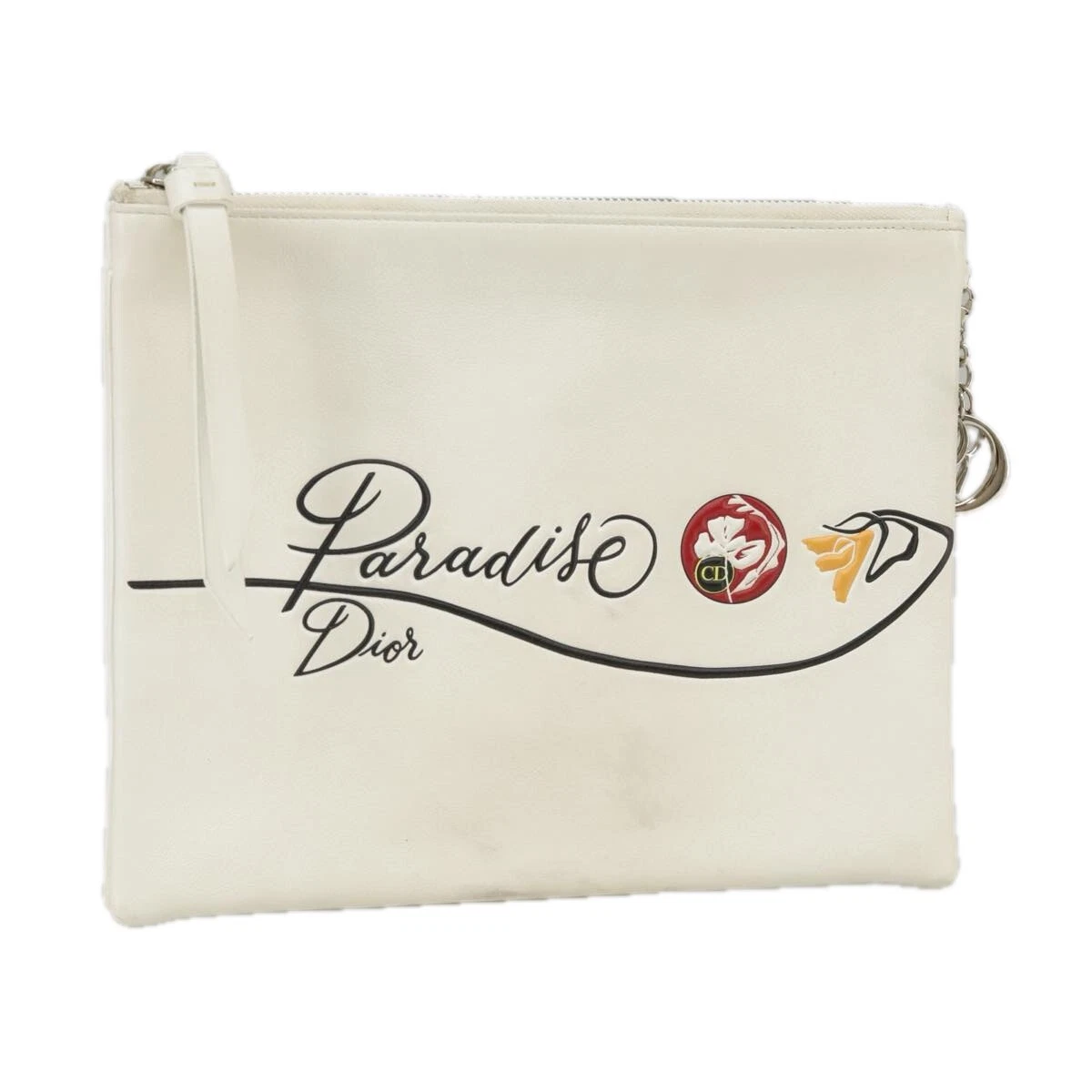 Sac pochette Christian Dior Paradise cuir blanc authentique yk16046
