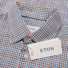 Eton NWT Casual Button Down Shirt Size 38 15 S Contemporary Fit in Blue/Multi