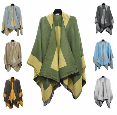 Damen Offen Wende Poncho Cape Decke Warm Winter Damen Halstuch Wolle Schal