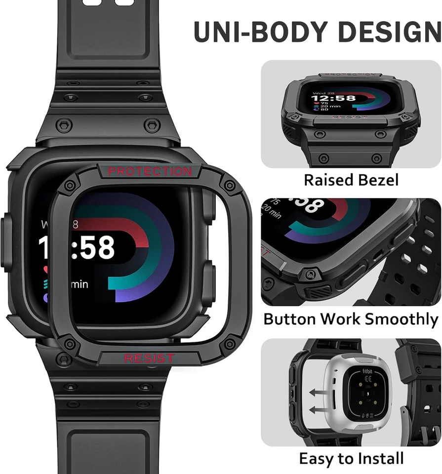 Pulseiras com estojo para Fitbit Versa 4/3/2/1/Versa Lite/Sense 2 alça esportiva robusta - Imagem 3 de 4