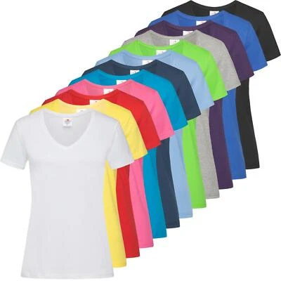 STEDMAN Ladies Tee Shirt V Neck Short Sleeve T Womens Vee Neck Top
