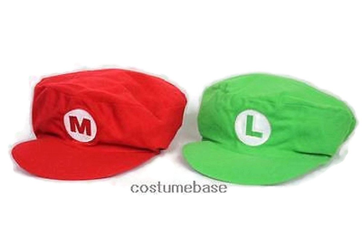 2PCS Luigi Super Mario Bros Adult Kids Hat Cap Costume M L (Flat