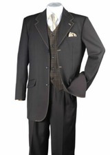 Men's 3 piece Fashion Suit w/Vest, Contrast Stitching, Waist Banding Design Top