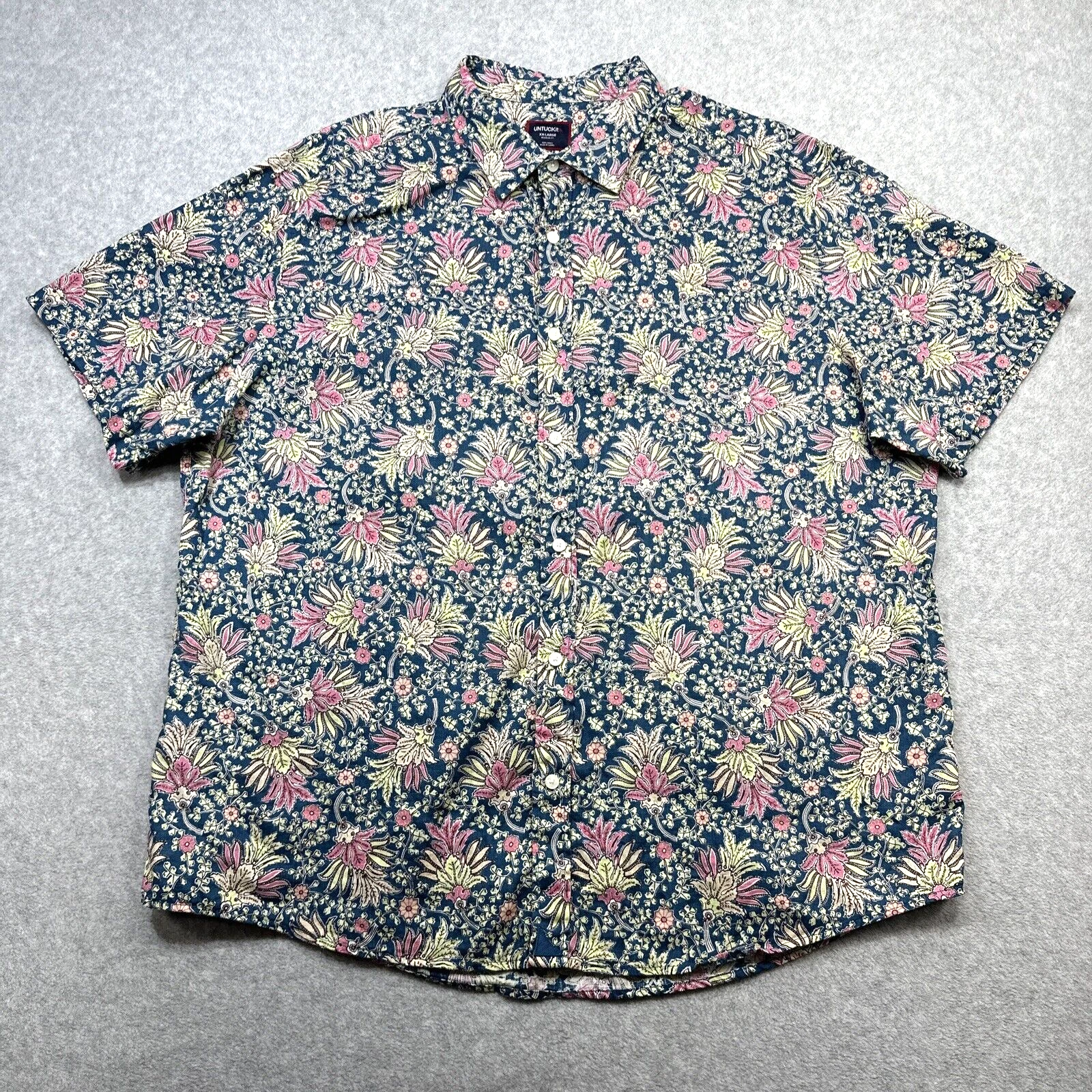 Untuckit Linen Shirt XXL Blue Floral Beach Casual Resort Wear Party Daniels