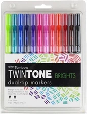 Tombow 61500 Twintone Marker Set, Bright, 12-Pack. Double-Sided Markers