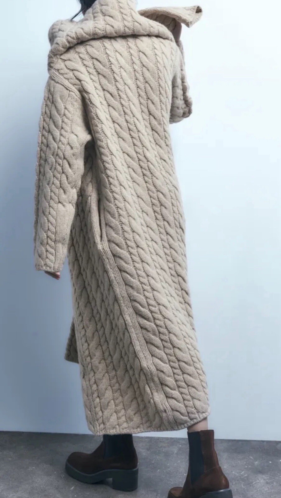 ALTRA CAPPOTTO ZARA CABLE KNIT 100% LANA ECRÙ NUOVO FW24 TAGLIA M (TAGLIA UNICA) REF. 2893 503