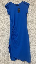 Ralph Lauren Jersey Cap Sleeve Button Ruching Minimalist Maxi Midi Dress Blue 4