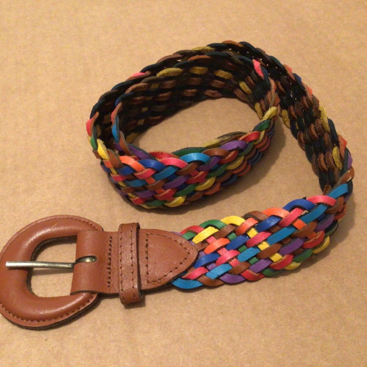 Vintage Belt Sz M L Braided Rainbow Boho Multicolored  display picture 1